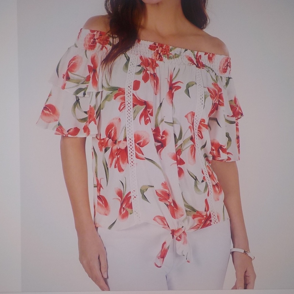 Plus Size Flowy Blouse with Red Orchids